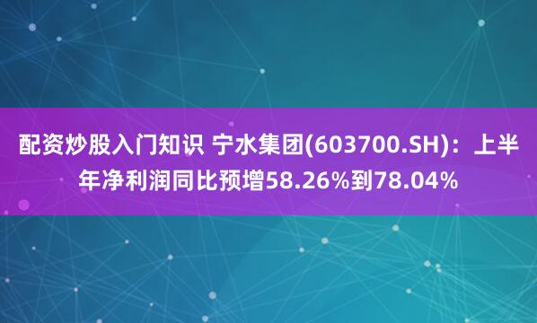 配资炒股入门知识 宁水集团(603700.SH)：上半年净利润同比预增58.26%到78.04%